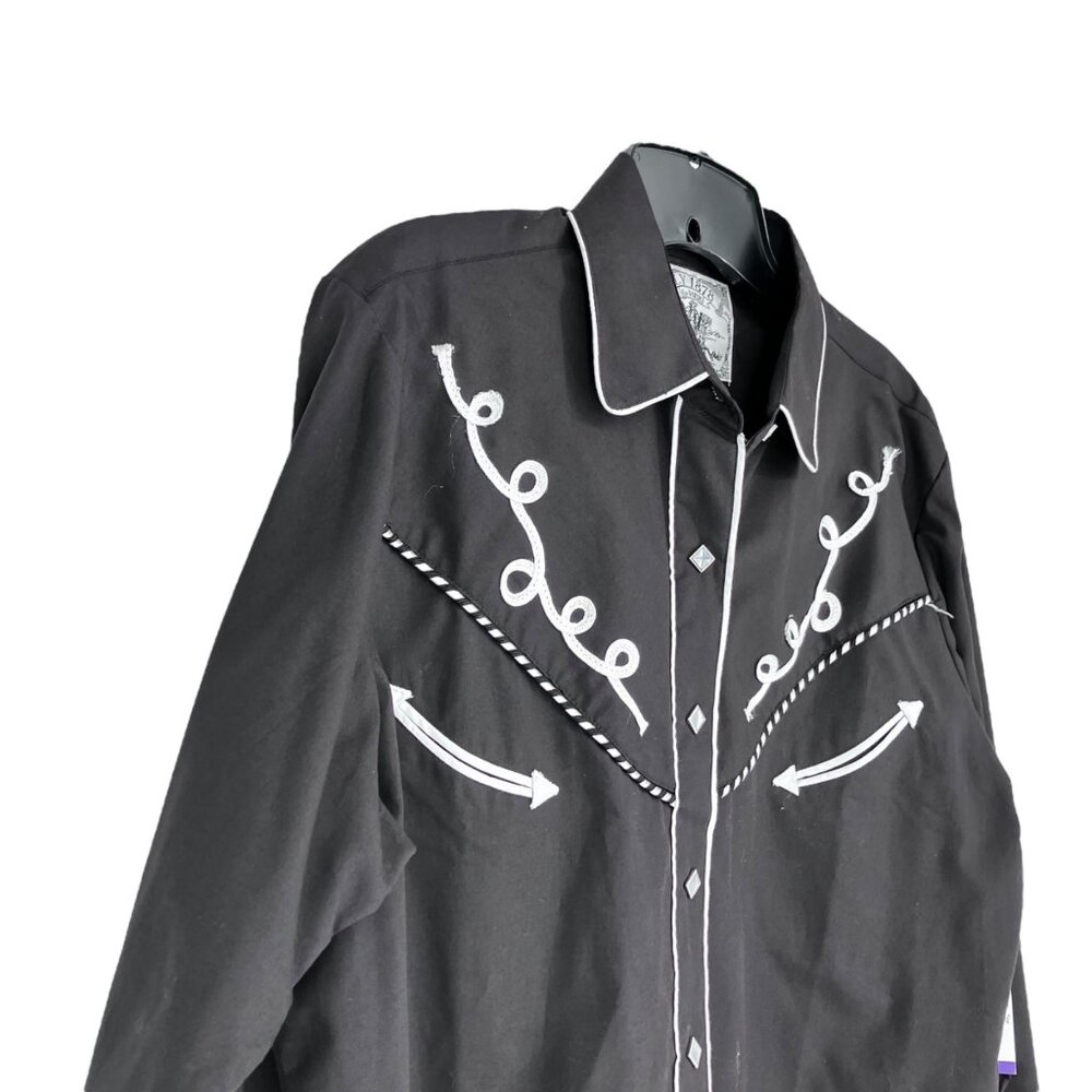 Ely Cattleman For Her Pearl Snap Shirt L Black Western Rodeo Cowgirl Rockabilly - Picture 14 of 16
